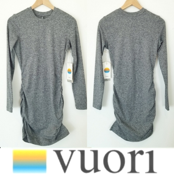 Vuori Women's Long Sleeve Halo Essential Dress NWT Ruching Casual Heather Grey - Picture 12 of 12